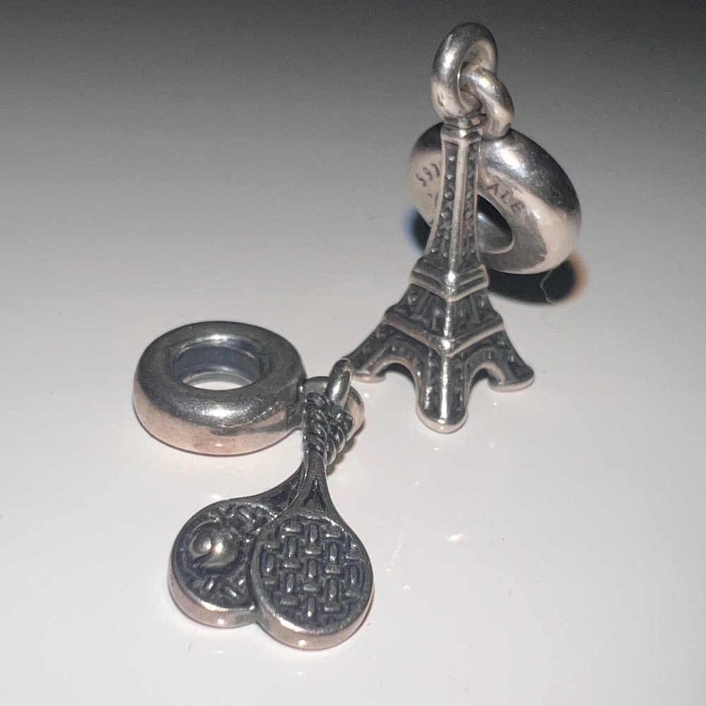 Pandora Silver Eiffel Tower and Tennis Racket Charm